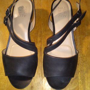 naturalizer black wedge strap ons  9.5 W